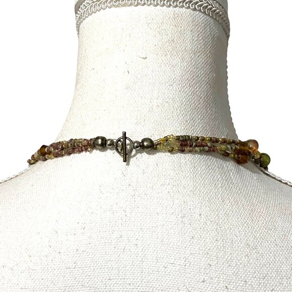 Glass Plastic Seed Bead Three Strand Necklace 39" Boho Hippie Tribal Ethnic - Picture 3 of 3